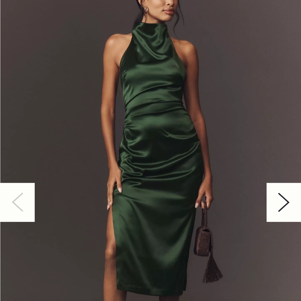 Anthropologie Green Sheath Midi Dress Halter Sleeveless